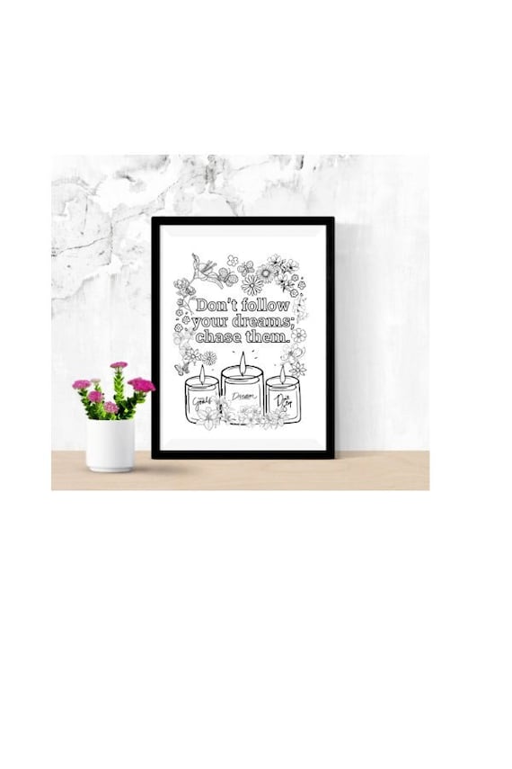 Inspirational and positivity coloring page x flowers and candles digital download template