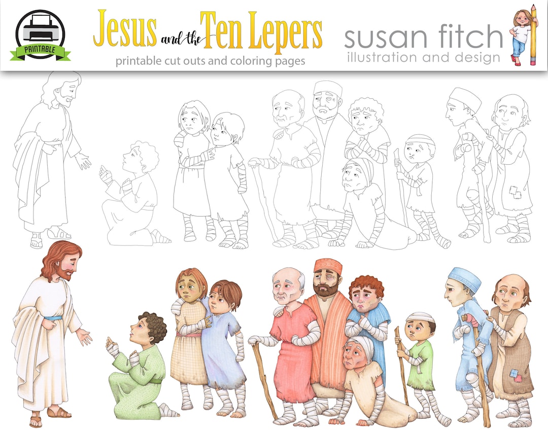 Jesus and the ten lepers clip art and coloring pages