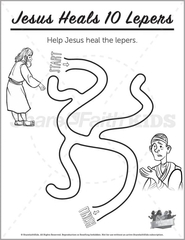 Luke jesus heals lepers preschool mazes â