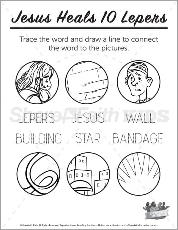 Luke jesus heals lepers preschool word picture match â