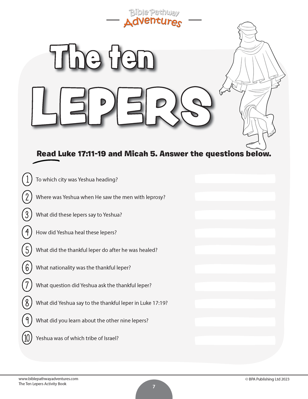 Miracles of the bible ten lepers workbook