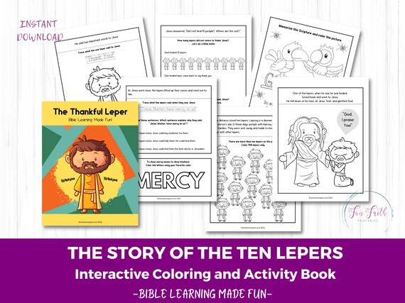 Story of the ten lepers coloring activity book kids bible study bible verse coloring pages sunday school lesson scripture coloring