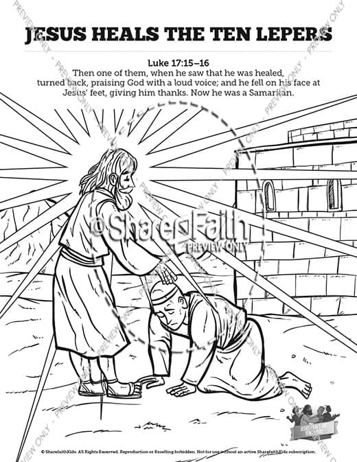 Luke ten lepers sunday school coloring pages â
