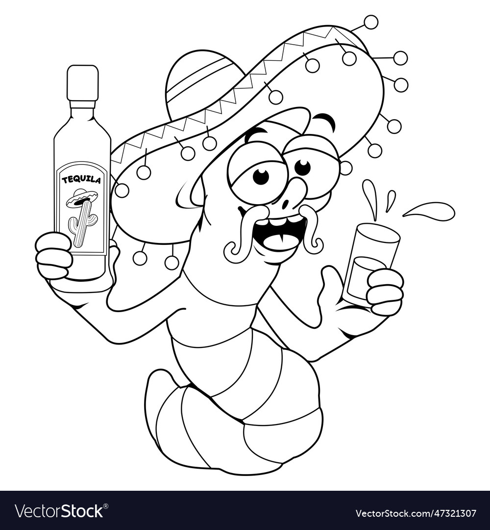 Tequila worm drinking a bottle of royalty free vector image