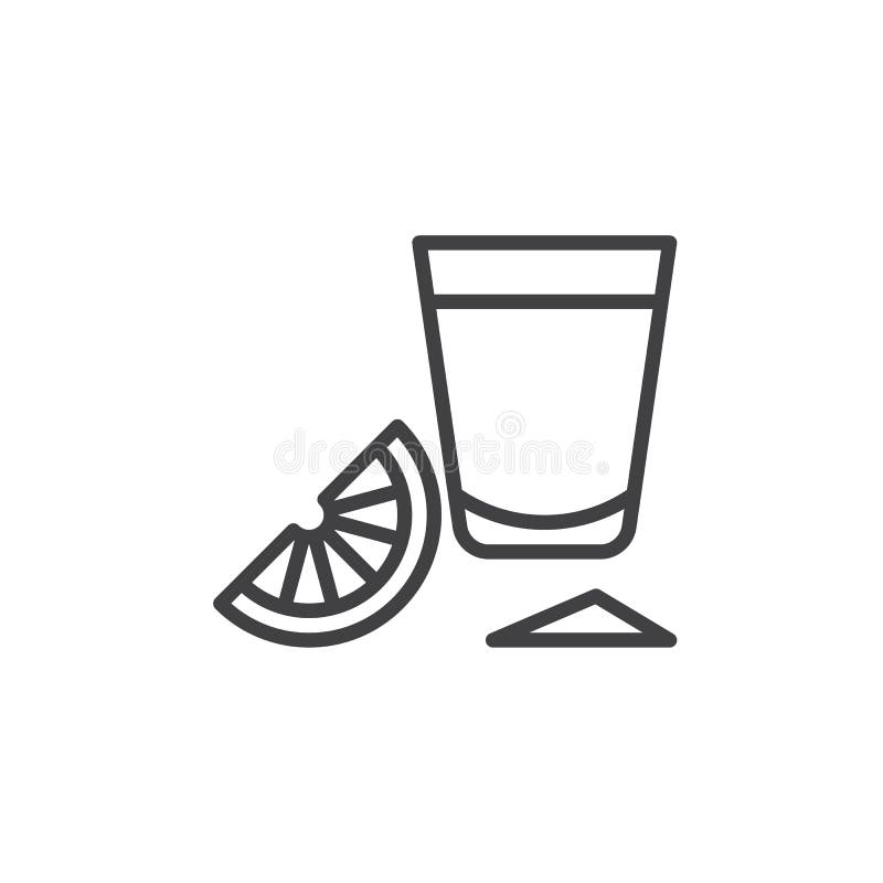Tequila shot glass with lime slice line icon outline vector sign linear style pictogram isolated on white stock vector