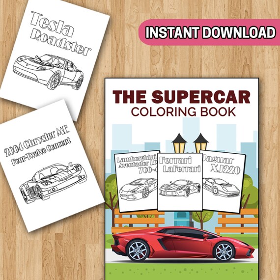 Best value the supercar coloring book the supercar coloring page for boys teens kids and adults instant download