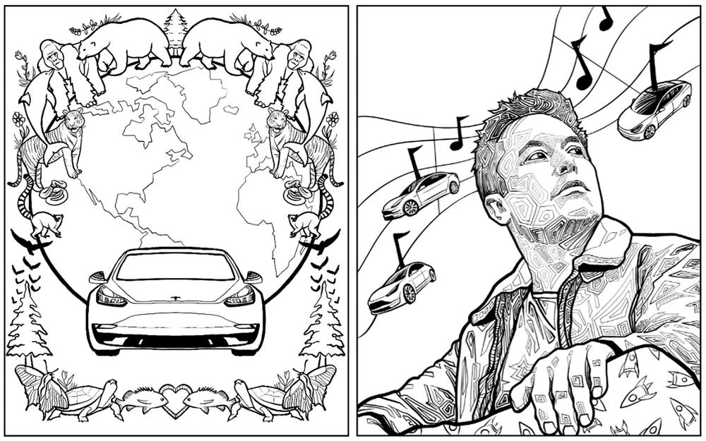 A new elon musk coloring book features designs based on his tweets