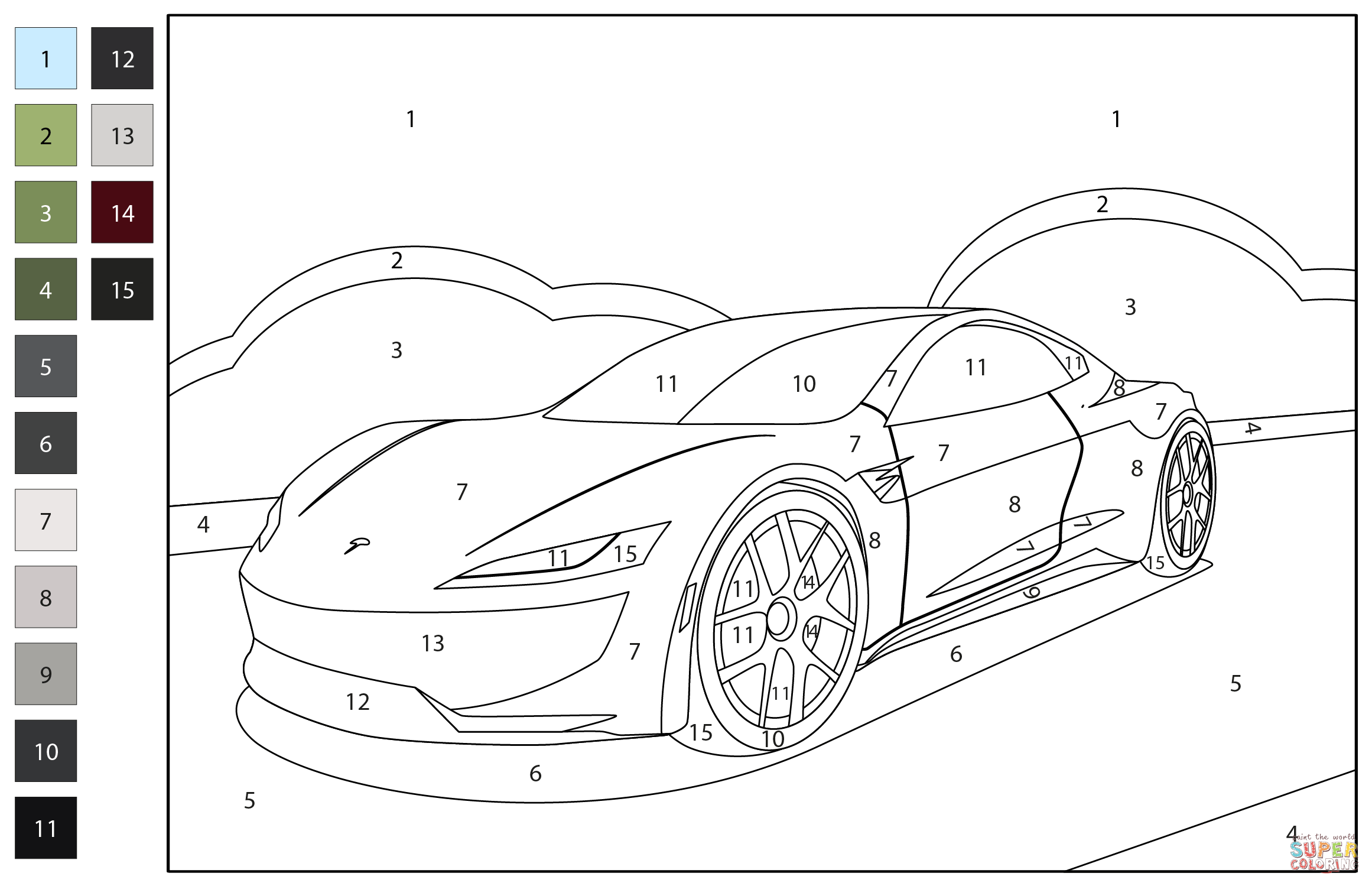 Tesla roadster color by number coloring page free printable coloring pages