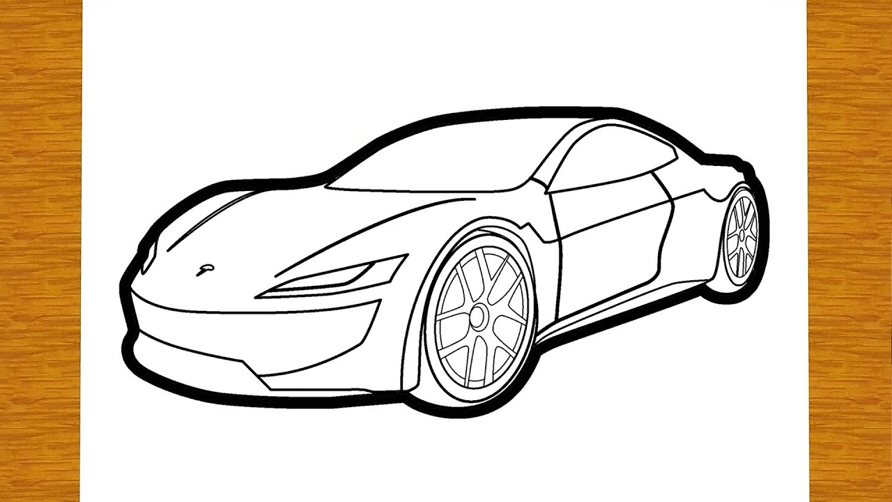 How to draw a car tesla roadster easy drawings
