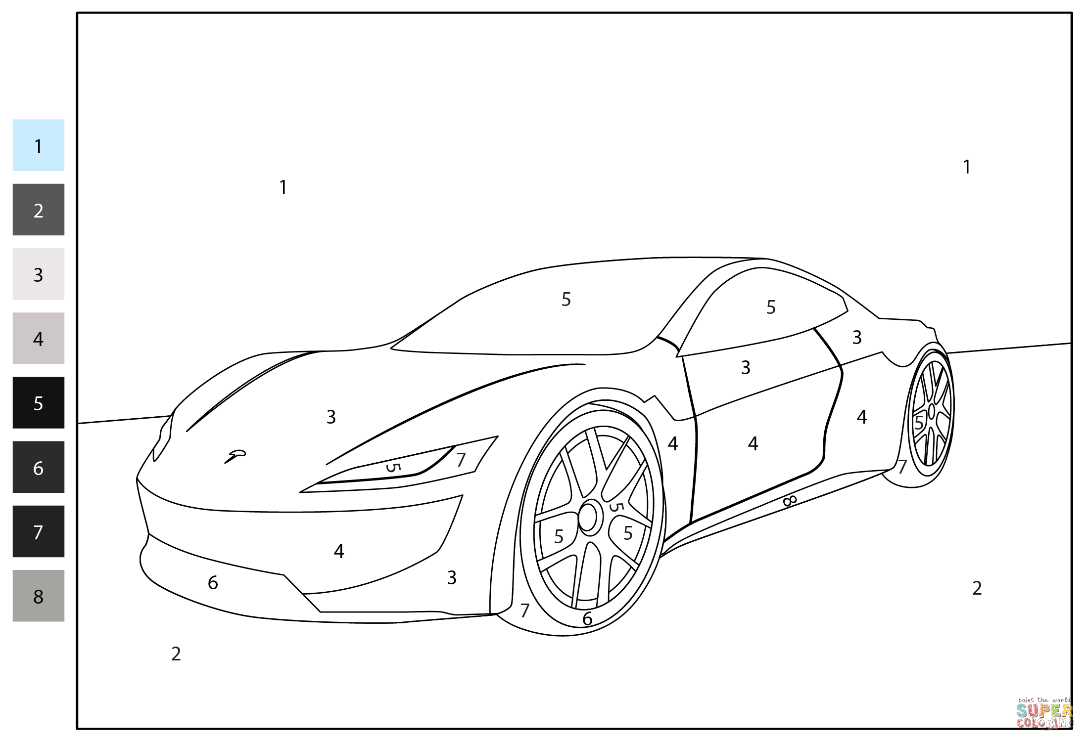 Tesla roadster color by number coloring page free printable coloring pages