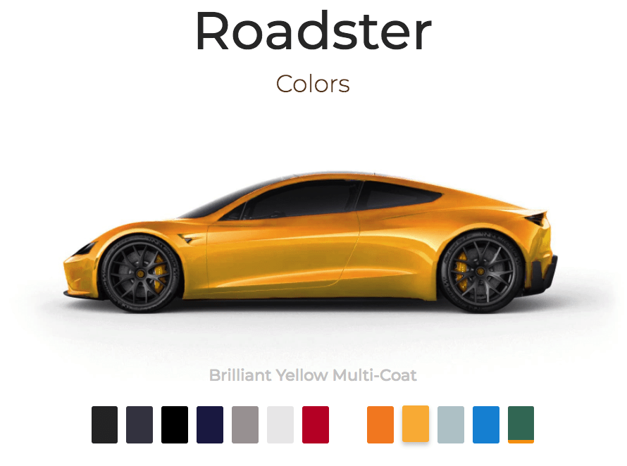 Tesla roadster in colors