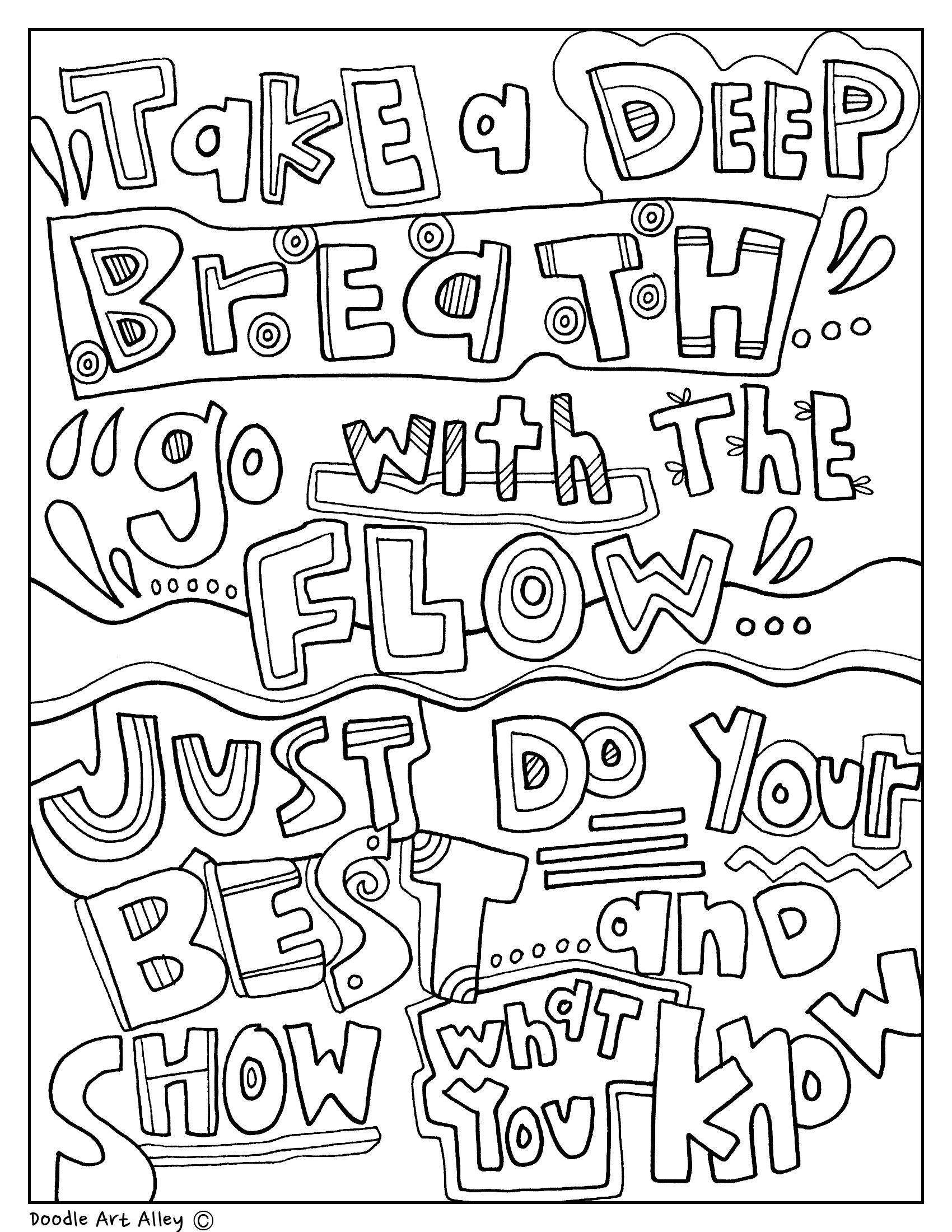 Testing encouragement coloring pages classroom doodles from doodle art alley testing encouragement quote coloring pages color quotes