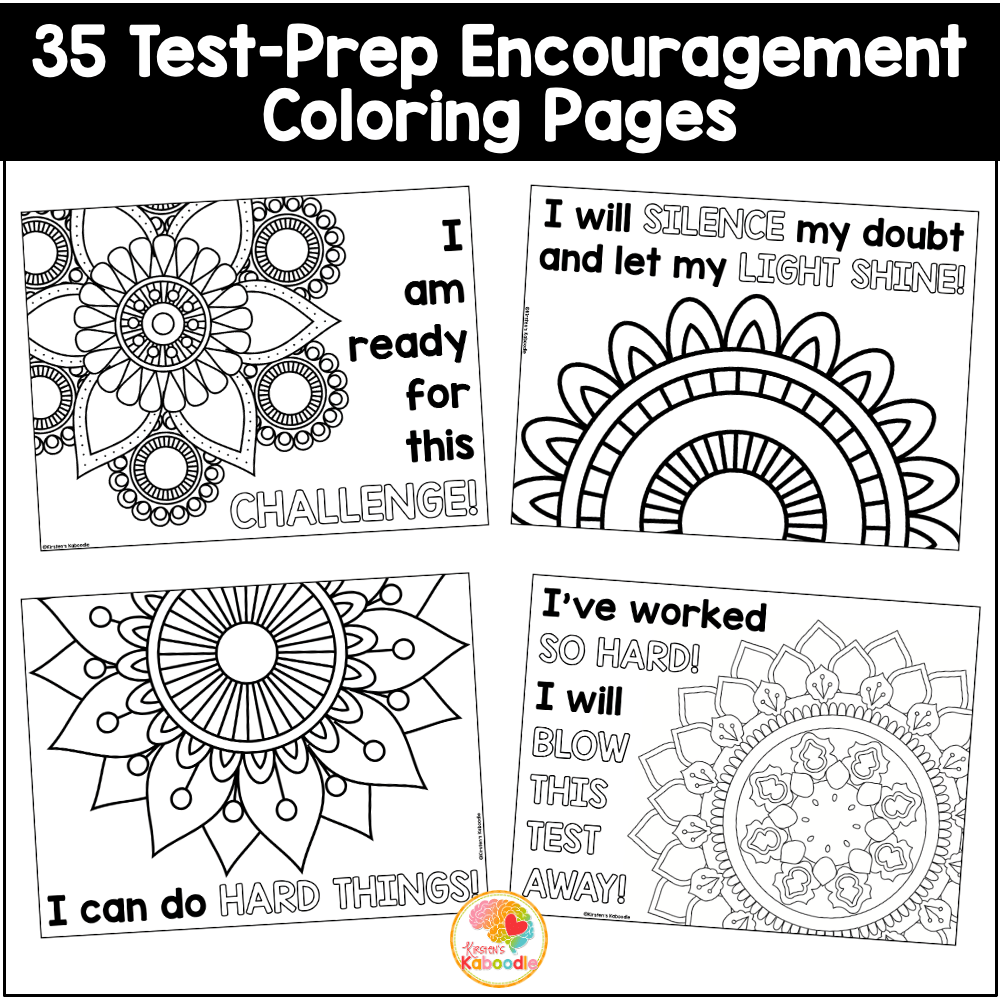 Test prep encouragement positive affirmations coloring pages