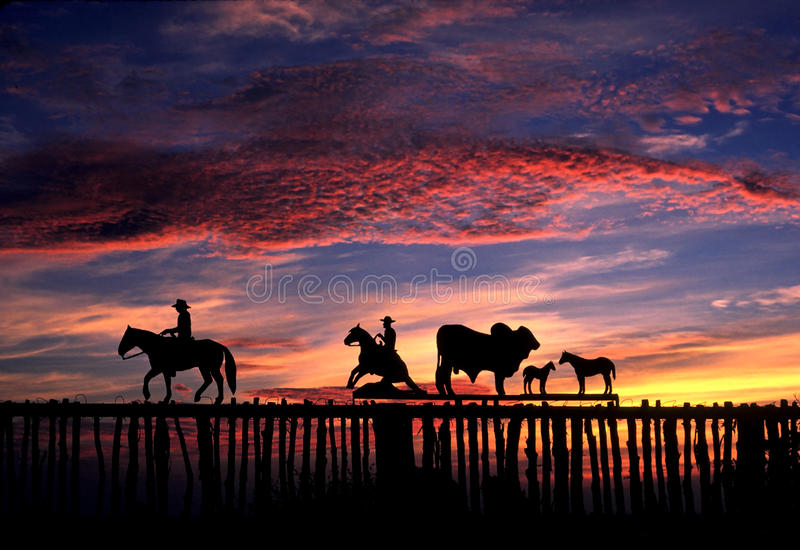 Sunrise and texas ranch gate stock photo