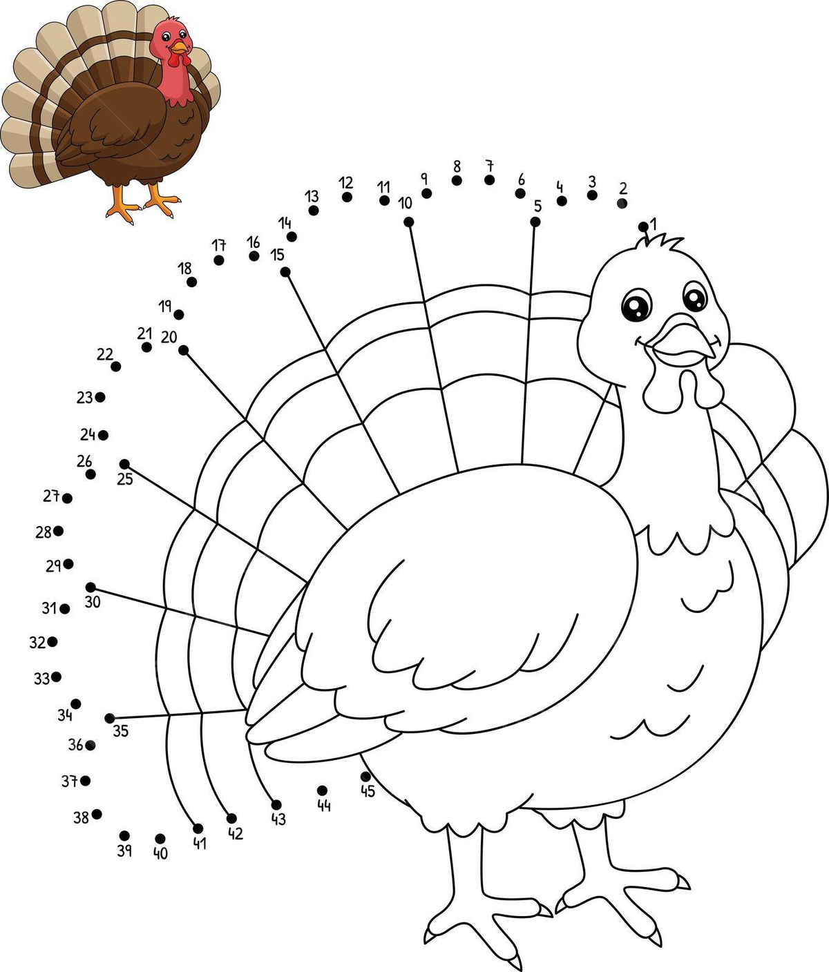 Connect the dots turkey coloring page for cldren vector kids color design png and vector with transparent background for free download