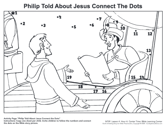 Connect the dots bible coloring pages on sunday school zone
