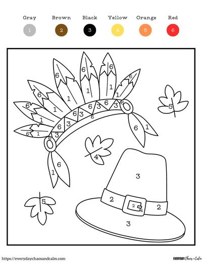 Free thanksgiving color by number pages for kids