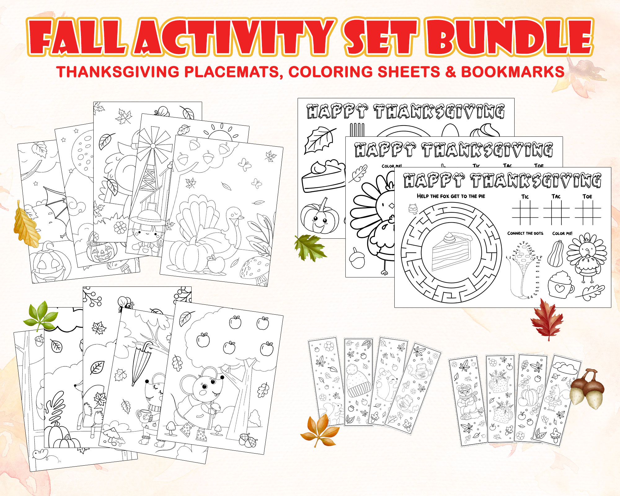 Pdf fall activity sheets for kids bundle autumn thanksgiving activity pages made by teachers