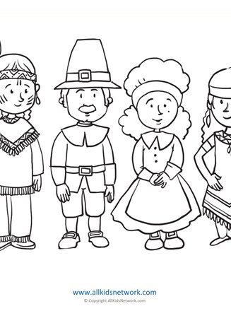 Pilgrims and indians coloring page all kids network