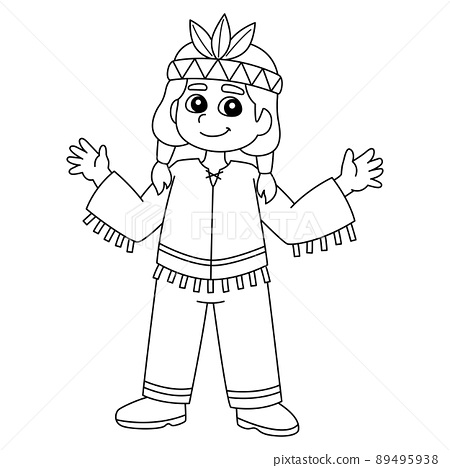 Thanksgiving native american boy isolated coloring