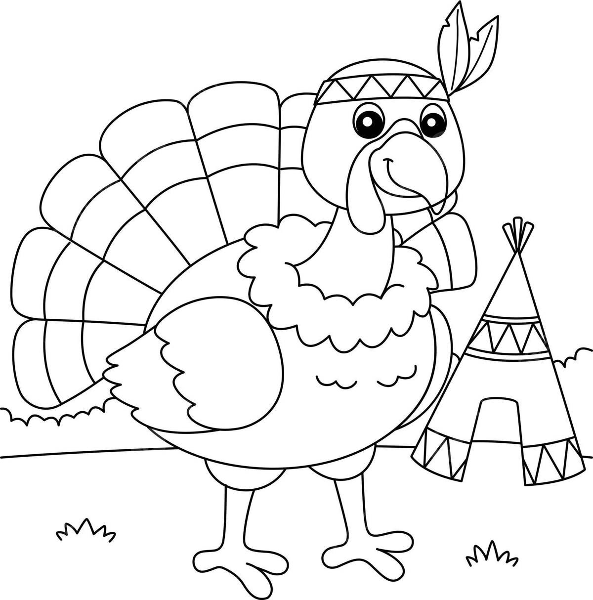 Thanksgiving turkey with indian headdress coloring colouring book vector american vector colouring book vector american png and vector with transparent background for free download