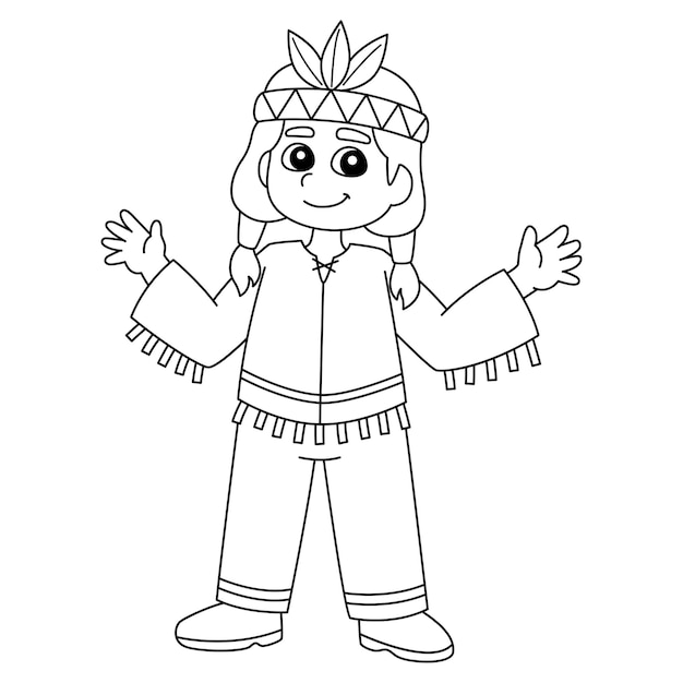 Premium vector thanksgiving native american boy isolated coloring