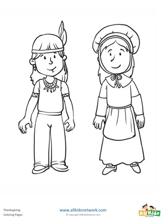 Pilgrim and indian coloring page all kids network