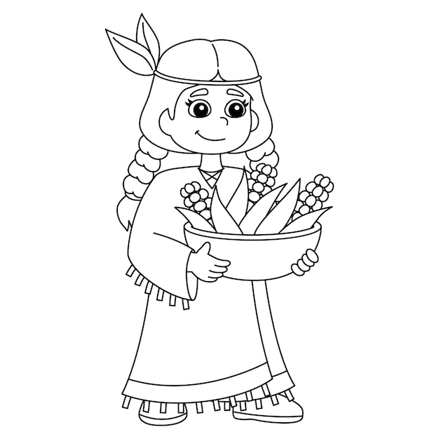 Premium vector thanksgiving girl with corns isolated coloring