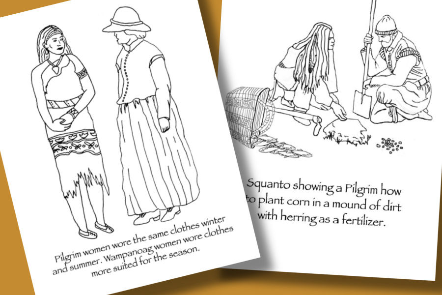 A collection of culturally and historically accurate thanksgiving coloring pages for children