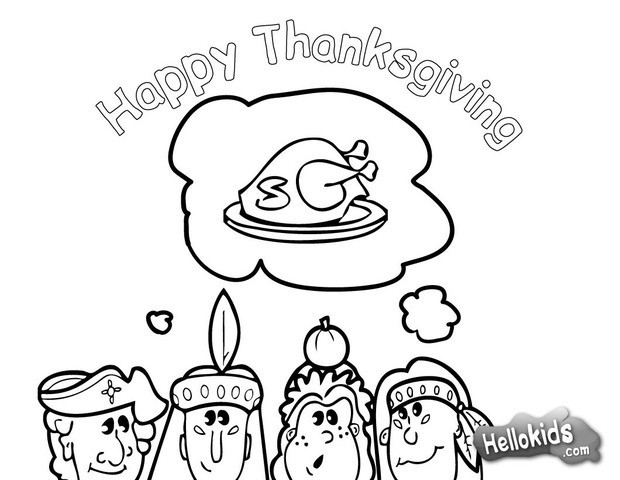 Thanksgiving dinner with native americans coloring pages