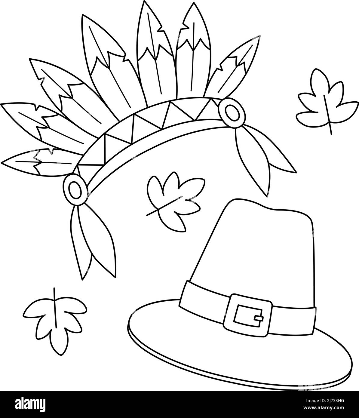 Thanksgiving indian headdress pilgrim hat coloring stock vector image art