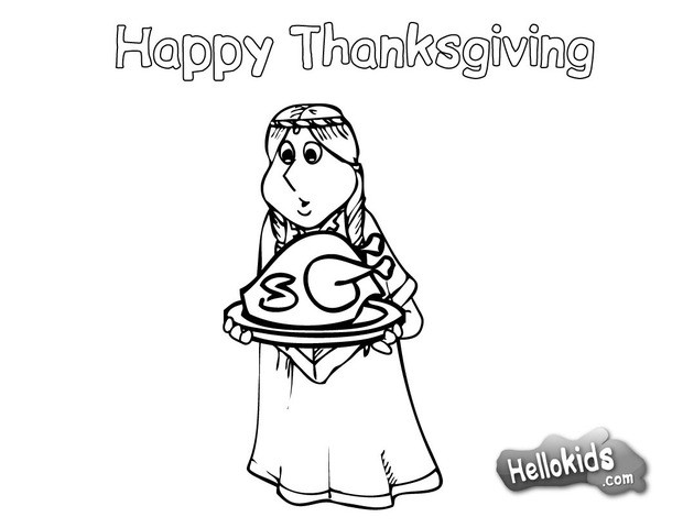 Native american woman with a turkey coloring pages