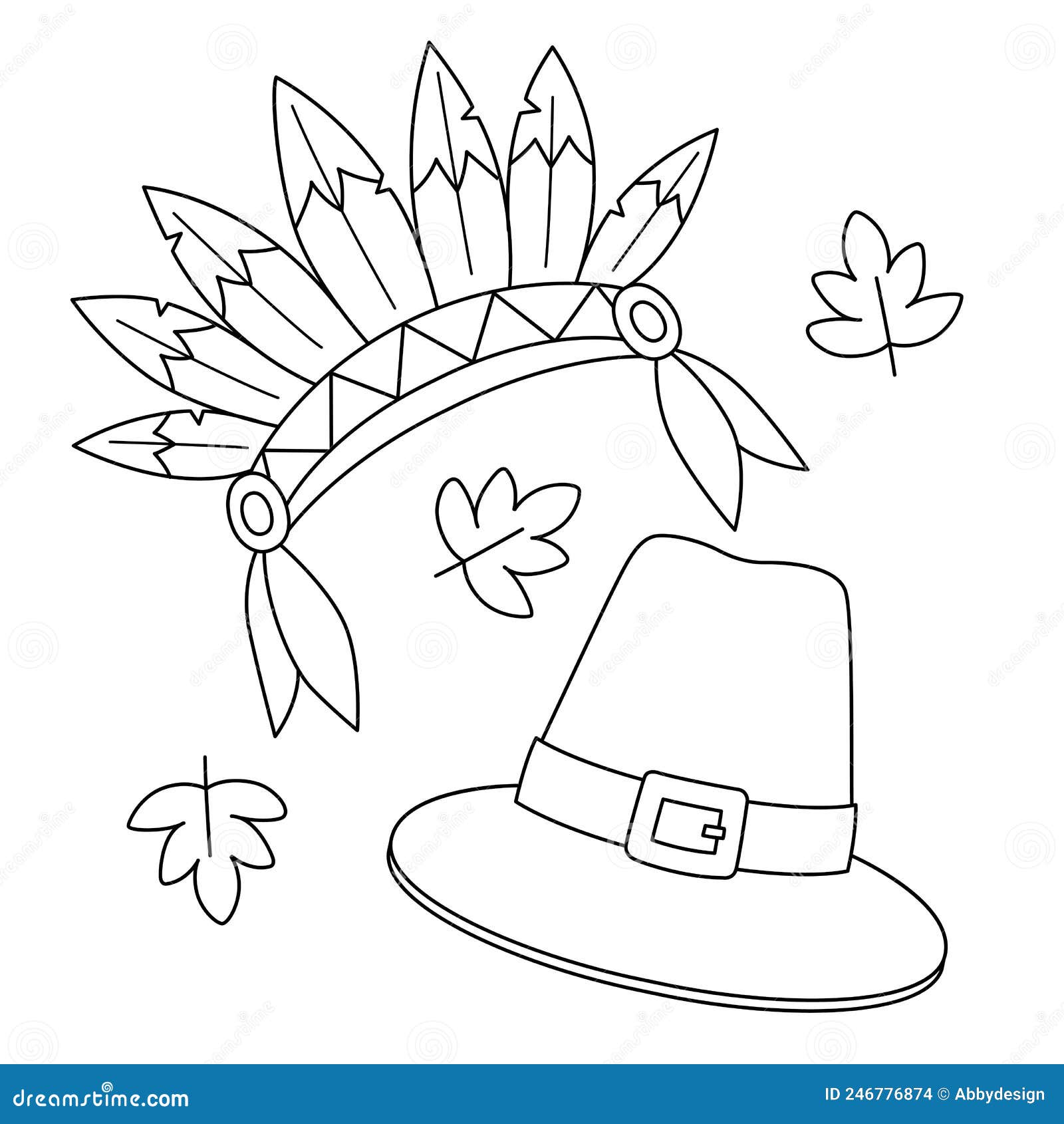 Thanksgiving indian headdress pilgrim hat coloring stock vector