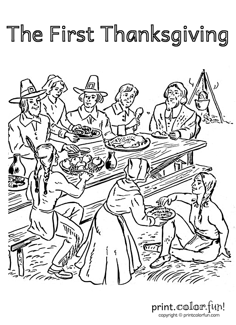 This first thanksgiving coloring page â featuring the pilgrims and natiâ thanksgiving coloring pages thanksgiving coloring sheets thanksgiving pictures to color