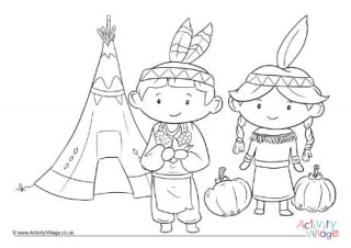 Native american children thanksgiving louring page