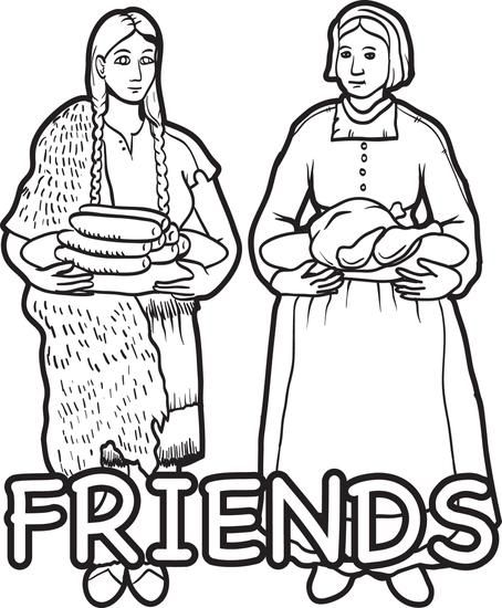 Printable pilgrim and indian coloring page for kids pilgrims and indians free thanksgiving coloring pages star coloring pages
