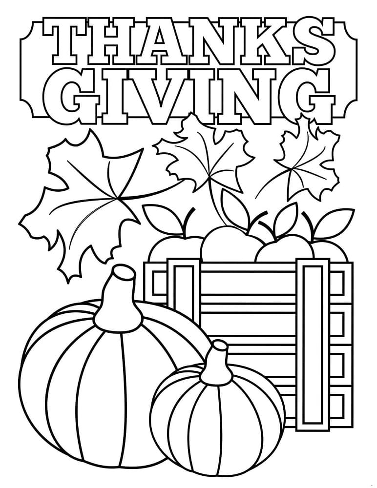 Thanksgiving pumpkins and apples coloring page