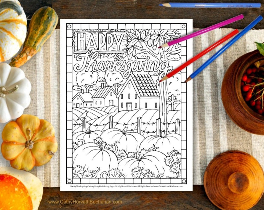 Thanksgiving pumpkin farm coloring page pdf download printable â soloworkstudio
