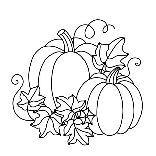 Coloring book with pumpkins and leaves stock illustration