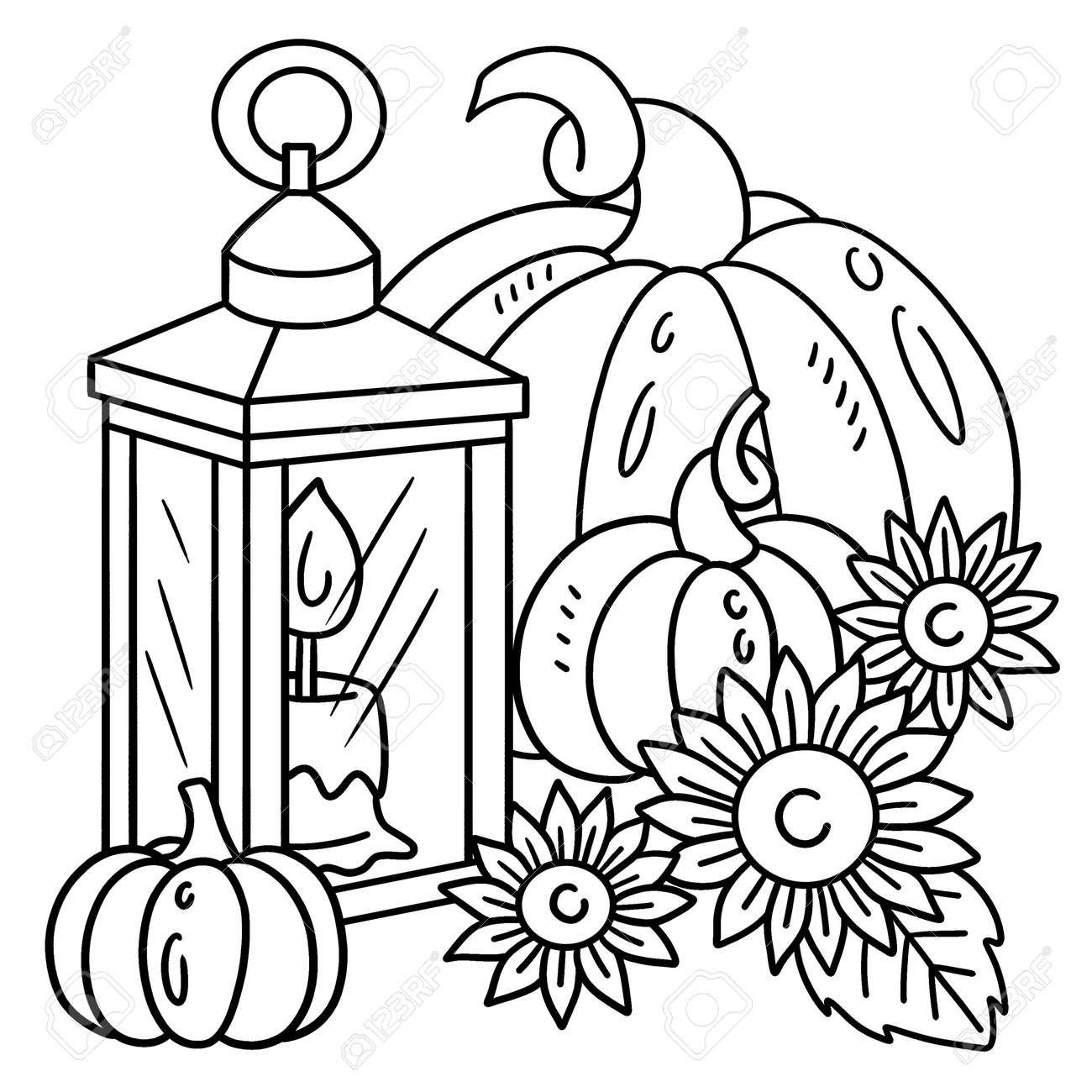 Thanksgiving pumpkin and lamp candle coloring page royalty free svg cliparts vectors and stock illustration image