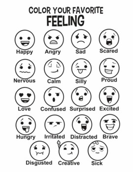 Feelings chart coloring page w emojis by coping counts tpt