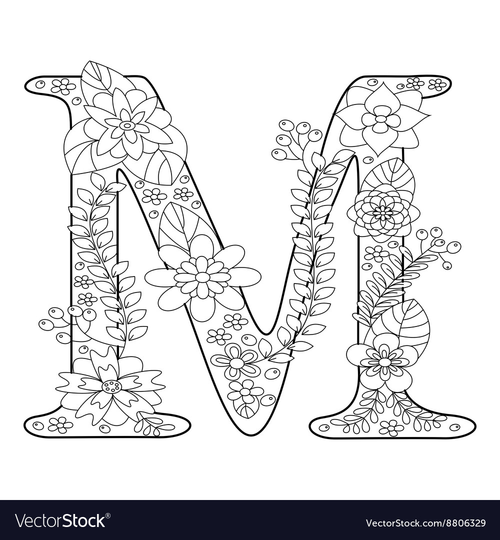 Letter m coloring book for adults royalty free vector image