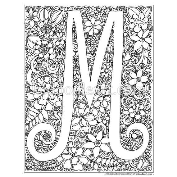 Instant digital download adult coloring page letter m download now