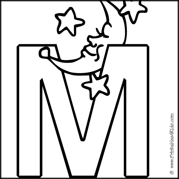 Alphabet coloring page letter m â printables for kids â free word search puzzles coloring pages and other activities
