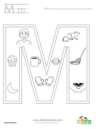 Letter m coloring page all kids network