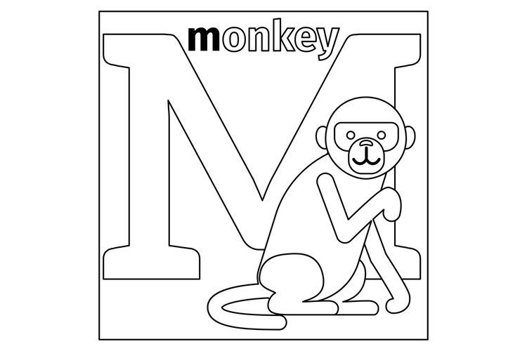 Monkey letter m coloring page