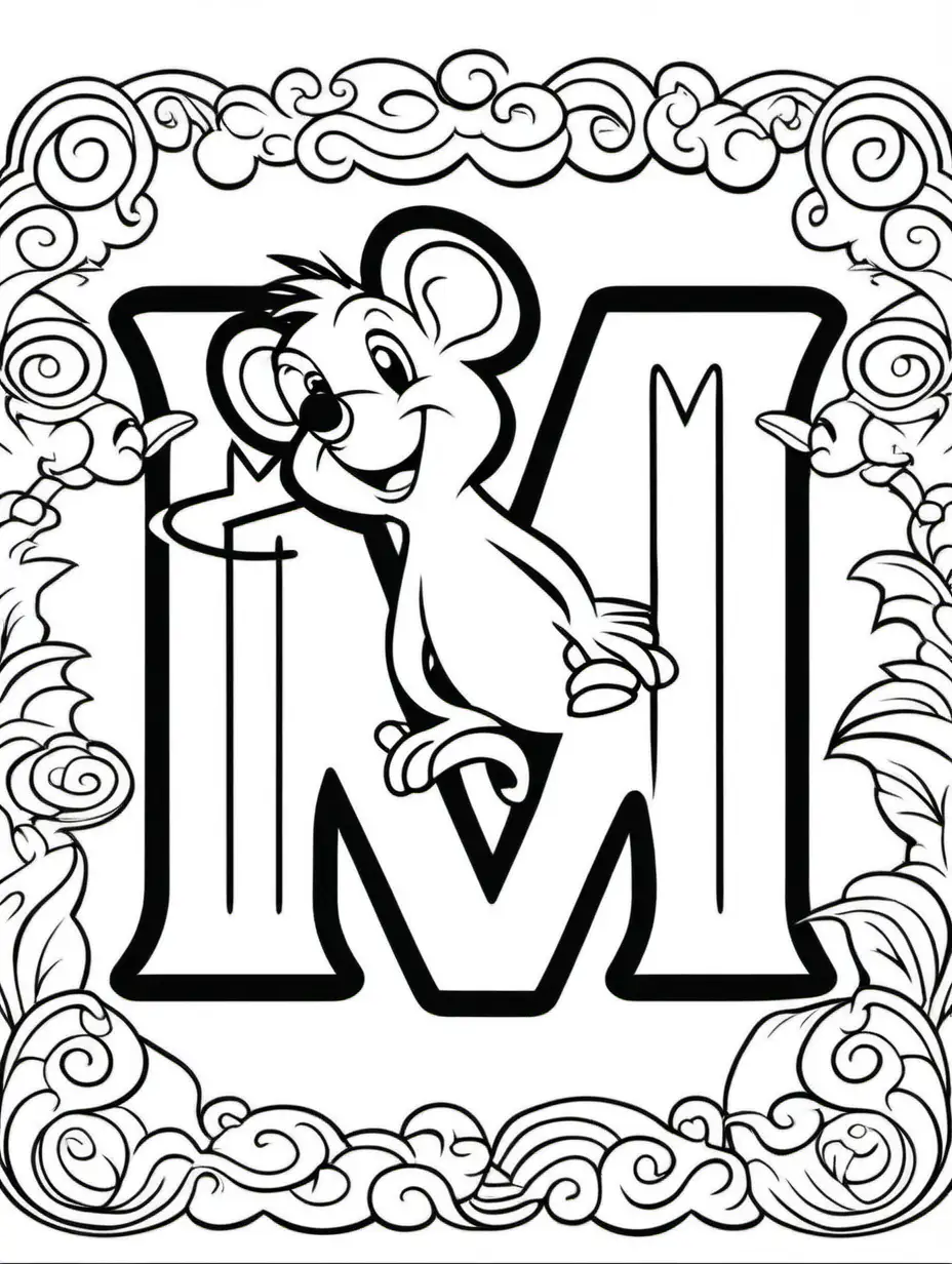 Letter m coloring book for kids with adorable mouse illustration muse