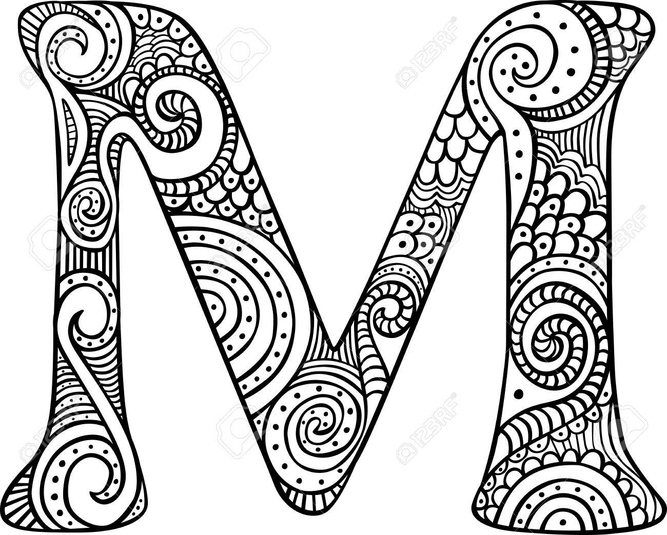 Hand drawn capital letter m in black