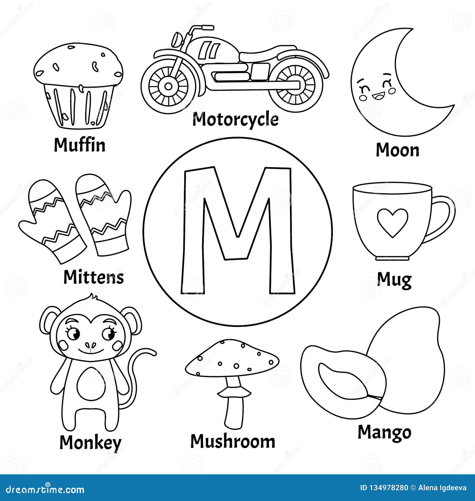 Vector alphabet letter m coloring page mushroom stock illustrations â vector alphabet letter m coloring page mushroom stock illustrations vectors clipart