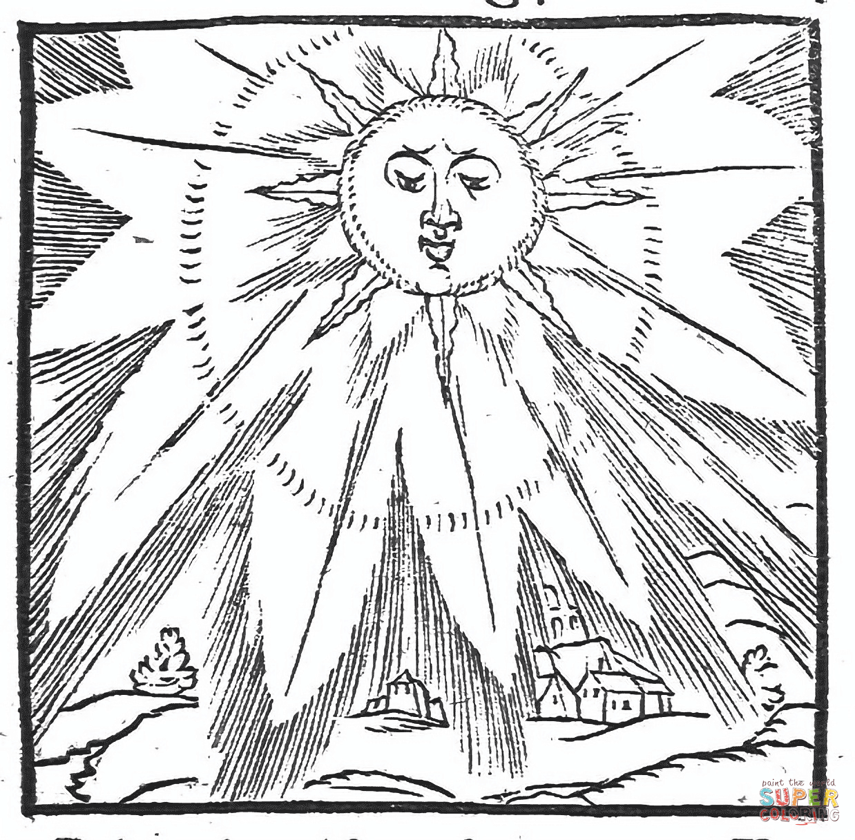 Medieval drawing of the shining of the sun coloring page free printable coloring pages